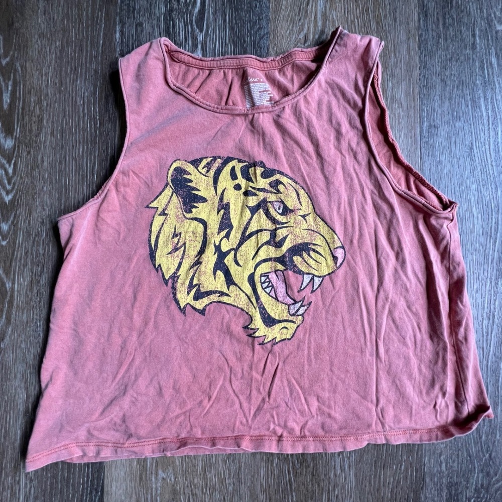 Colsie Graphic Tank Top Womens Small Pink Tiger Print Sleeveless Crop Tee